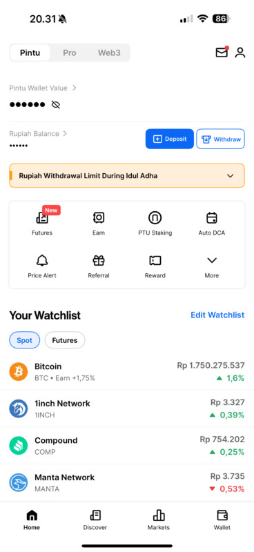 Homepage aplikasi Pintu